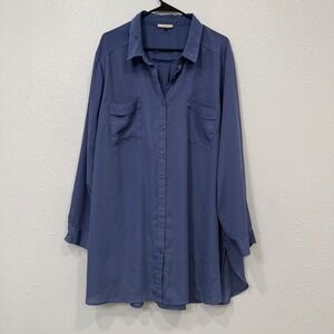 COMO BLU Womens 3X Blue Long Sleeve Collared Button Up Shirt‎ Tunic Pockets